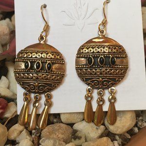 Polished Brass & Garnet Earrings - Thailand